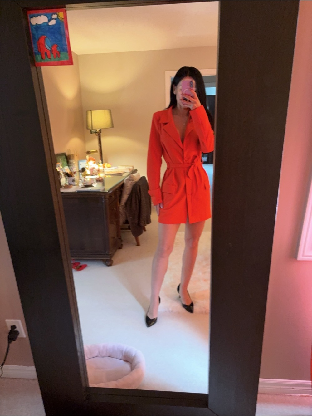 naked wardrobe Bright Orange Wrap Dress with Tie Waist